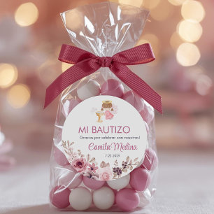 Sticker Rond Recuerdos Bautizo Girl Angel Baptême Faveurs Cadea