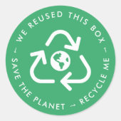 Sticker Rond Recycle Me Reused Packaging Save Planet Green (Devant)