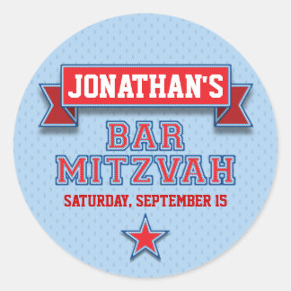 Sticker Rond Red and Blue Sports Tacker Twill Bar Mitzvah RSVP