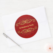 Sticker Rond Red and Gold Damask Swirls (Enveloppe)