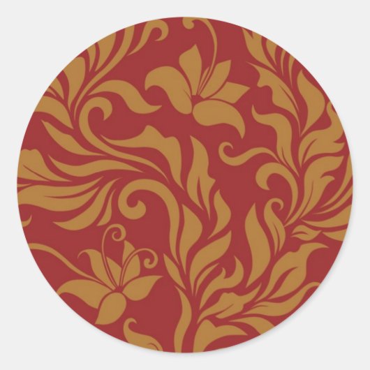 Sticker Rond Red and Gold Floral Pattern (Devant)