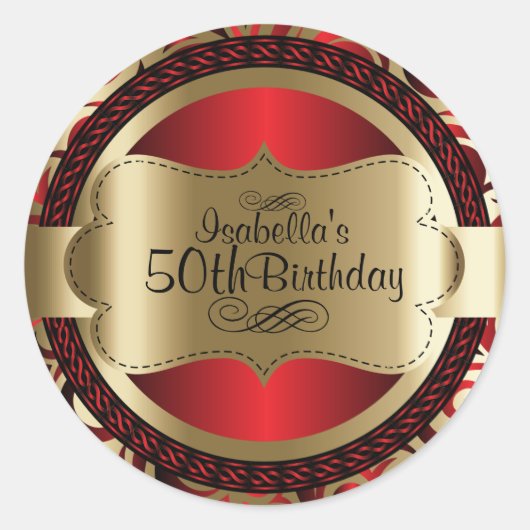 Sticker Rond Red and Gold Swirl Abstrait 00e anniversaire (Devant)