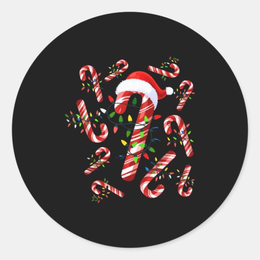Sticker Rond Red And White Candy Cane Santa Christmas  (Devant)