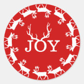 Sticker Rond Red and White Joy Deer Antler Noël Holiday (Devant)