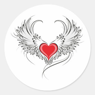 Sticker Rond Red Angel Coeur avec ailes