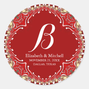 Sticker Rond Red Batik Boho Vibes Special Event Monogramme