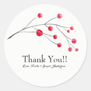 Sticker Rond Red Berry & Twig Rustic Elegant Party Favoriser