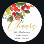 STICKER ROND RED BERRY WATERCOLOR CHRISTMAS CHEERS ADRESSE<br><div class="desc">UNIQUE,  MODERNE,  CONTEMPORAINE,  TENDANCE,  MINIMAL,  BOLD,  BRIGHT,  AMUSANT,  CHÈRE gamme de produits et collections coordonnées. J'espère que vous apprécierez...  Pour toute autre personnalisation ou tout autre élément correspondant,  n'hésitez pas à me contacter à l'adresse yellowfebstudio@gmail.com</div>