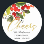 STICKER ROND RED BERRY WATERCOLOR CHRISTMAS CHEERS ADRESSE<br><div class="desc">UNIQUE,  MODERNE,  CONTEMPORAINE,  TENDANCE,  MINIMAL,  BOLD,  BRIGHT,  AMUSANT,  CHÈRE gamme de produits et collections coordonnées. J'espère que vous apprécierez...  Pour toute autre personnalisation ou tout autre élément correspondant,  n'hésitez pas à me contacter à l'adresse yellowfebstudio@gmail.com</div>