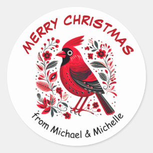 Sticker Rond Red Bird Nordic Motif Noël