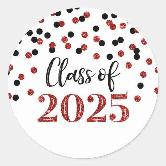 Sticker Rond Red Black Confetti Graduation 2025 (Devant)