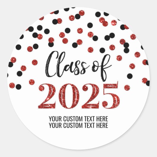 Sticker Rond Red Black Confetti Graduation 2025 (Devant)