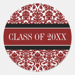 Sticker Rond Red Black Damask Graduation Année personnalisée