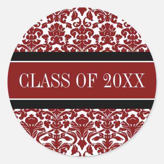 Sticker Rond Red Black Damask Graduation Année personnalisée (Devant)