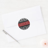 Sticker Rond Red Black Damask Graduation Custom Nom de l'année (Enveloppe)