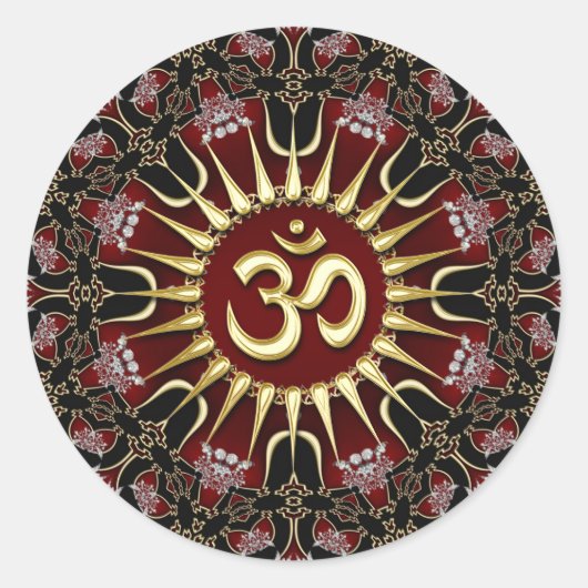 Sticker Rond Red Black Gold OM Courage Énergie Mandala (Devant)