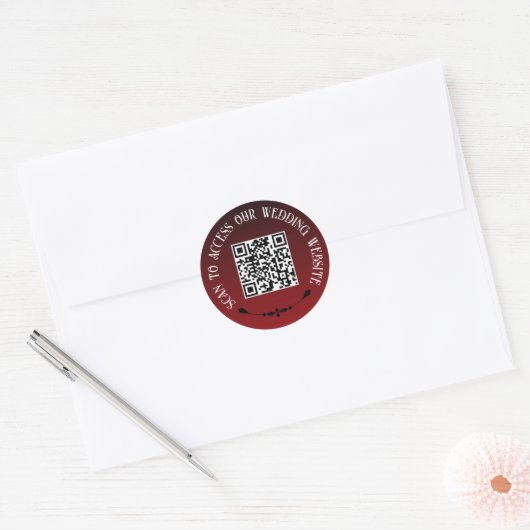 Sticker Rond Red Black Goth Scan Mariage Website QR Code (Enveloppe)