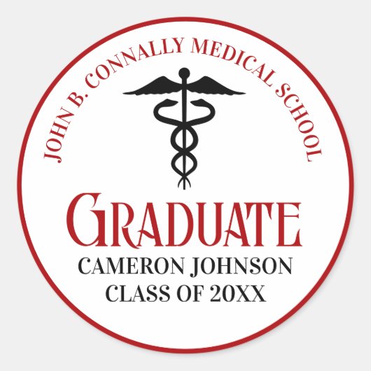 Sticker Rond Red Black Médicale School Custom Graduation Party (Devant)