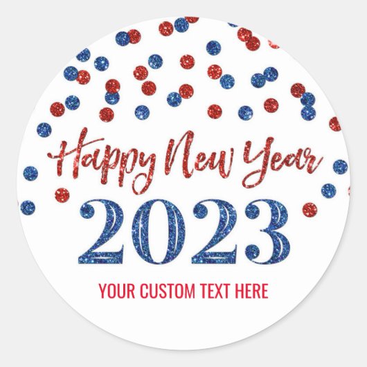 Sticker Rond Red Blue Confetti Bonne année 2023 (Devant)