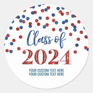 Sticker Rond Red Blue Confetti Graduation 2024