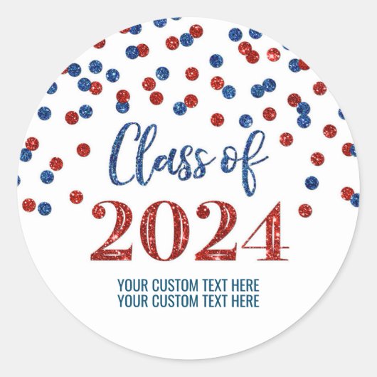 Sticker Rond Red Blue Confetti Graduation 2024 (Devant)