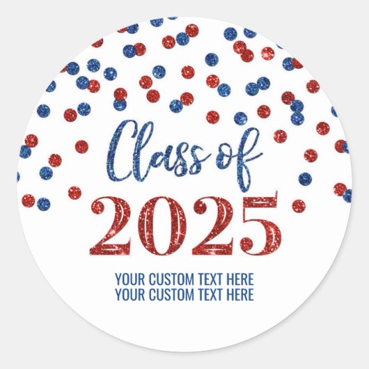 Sticker Rond Red Blue Confetti Graduation 2025 (Devant)