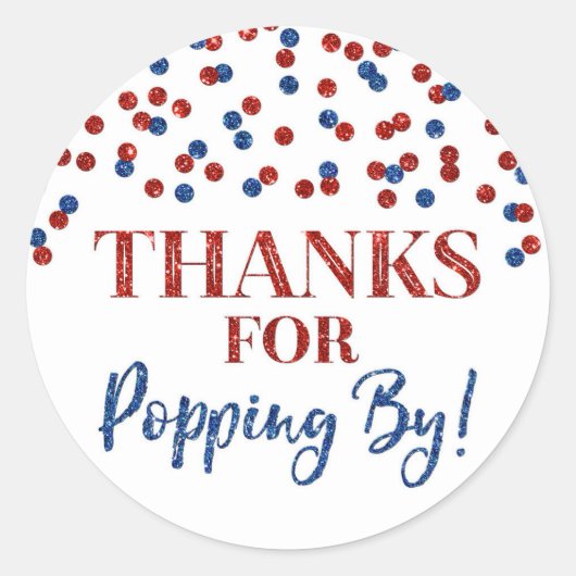 Sticker Rond Red Blue Confetti Merci pour Popping By (Devant)