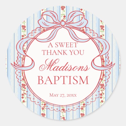 Sticker Rond Red & Blue Vintage Fancy Floral Baptism Circle (Devant)