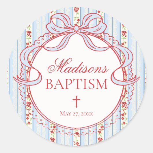Sticker Rond Red & Blue Vintage Fancy Floral Baptism Seal (Devant)