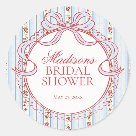 Sticker Rond Red & Blue Vintage Fancy Floral Bridal Shower Seal (Devant)