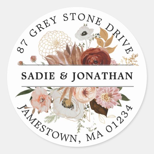 Sticker Rond Red Blush Terracotta Floral Adresse de retour Labe (Devant)