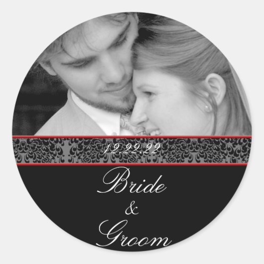 Sticker Rond Red Borders Votre Mariage Photo (Devant)