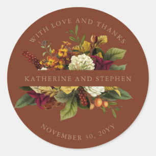 Sticker Rond Red Bouquet Floral Orange Avec Amour et Merci C