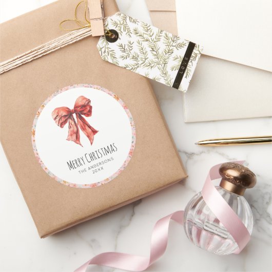 Sticker Rond Red Bow Coquette Élégant Noël Floral (Cadeaux)