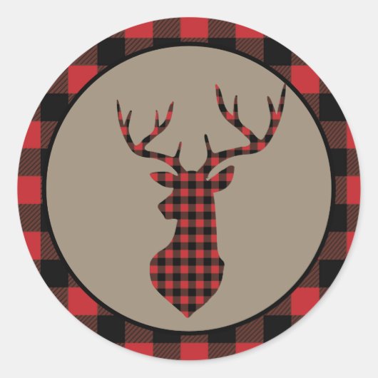 Sticker Rond Red Buffalo Plaid Border Deer (Devant)