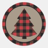 Sticker Rond Red Buffalo Plaid Bordure Arbre de Noël (Devant)