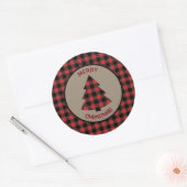 Sticker Rond Red Buffalo Plaid Bordure Arbre de Noël (Enveloppe)