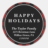 Sticker Rond Red Buffalo Plaid Christmas Adresse de retour (Devant)