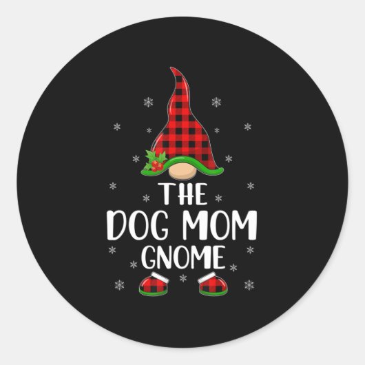 Sticker Rond Red Buffalo Plaid Correspondant Chien Maman Gnome (Devant)