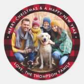 Sticker Rond Red Buffalo Plaid Custom Photo Joyeux Noël (Devant)