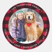 Sticker Rond Red Buffalo Plaid Custom Photo Return Adresse (Devant)