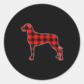 Sticker Rond Red Buffalo Plaid Pajama Great Dane Christmas Dog (Devant)