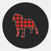 Sticker Rond Red Buffalo Plaid Pajama Staffy Christmas Dog Love (Devant)