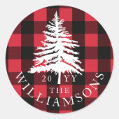 Sticker Rond Red Buffalo Plaid White Forest Pine Tree Famille (Devant)