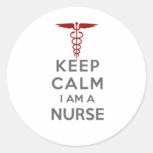 Sticker Rond Red Caduceus Keep Calm Je suis une infirmière (Devant)