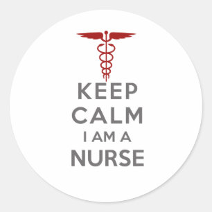 Sticker Rond Red Caduceus Keep Calm Je suis une infirmière