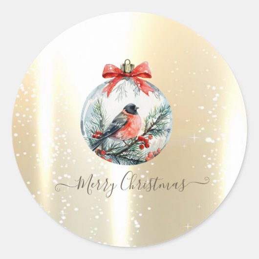 Sticker Rond Red Cardinal Bird Holly Berry Ball Noël (Devant)