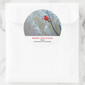 Sticker Rond Red Cardinal dans Winter Nature Photo de Christmas (Sac)