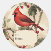 Sticker Rond Red Cardinal & Holly Personalized To and From (Devant)