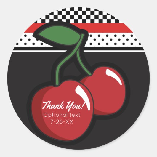 Sticker Rond Red Cherries Black Custom Retro Party Favoriser (Devant)